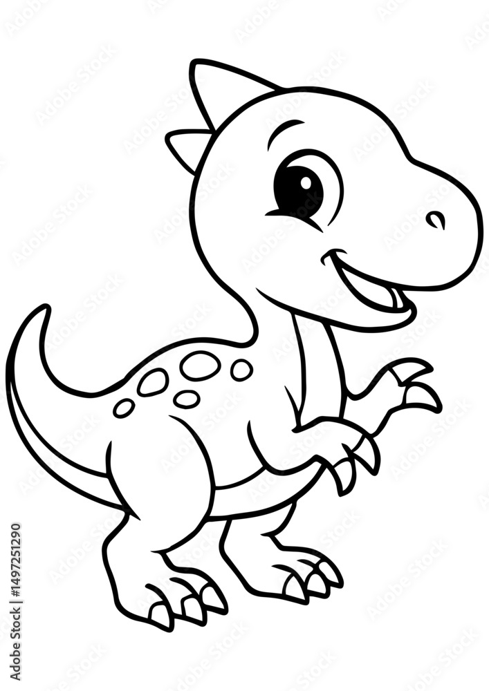 Fototapeta premium Cute baby dinosaur in black and white vector style on white background. Perfect for engraving, print, logo, and creative illustration projects