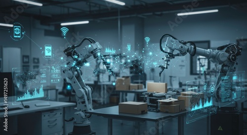 Automated Robotic System in Smart Factory AI Powered Manufacturing Process Industry 4 0