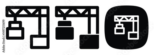 Shipping Container Crane Icons Set, Outline, Solid, Glyph Styles Vector