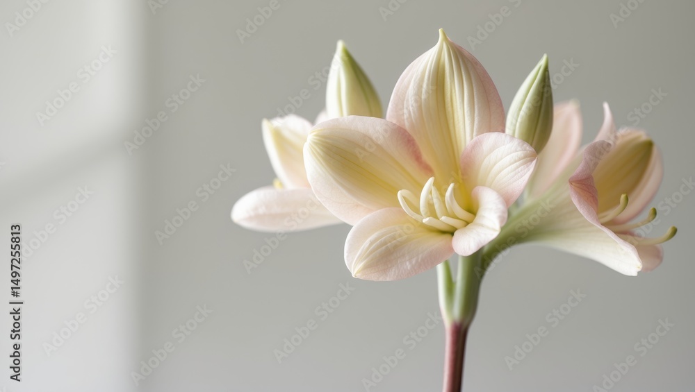 Naklejka premium Single flower bloom, delicate petals, and soft colors. Close-up of a beautiful flower. Nature and floral beauty. The concept of elegance and natural aesthetics.