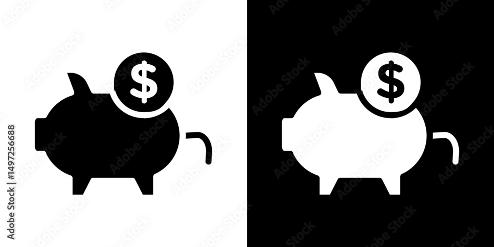 Piggy bank icon Vector in flat style. Collection silhouettes Piggy bank icon Vector in flat style. Collection silhouettes