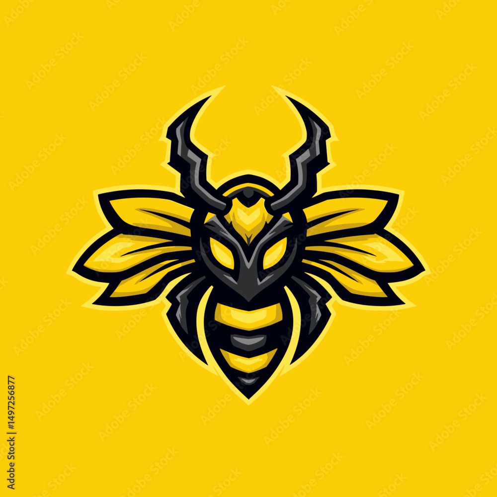 Fototapeta premium Unique esports logo featuring a stylized bee on a vibrant yellow background designed for competitive gaming teams