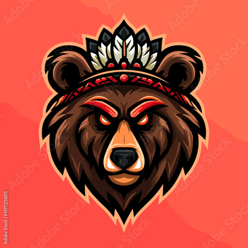 Creative esports logo featuring a fierce bear adorned with a decorative headpiece in vibrant colors
