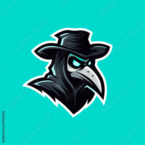 Unique esports logo featuring a masked character with a bird-like appearance against a vibrant background