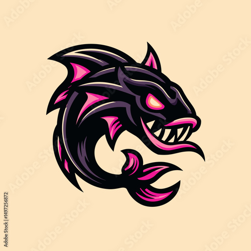 Bold esports logo featuring a fierce fish design with sharp teeth and striking colors, ideal for competitive gaming branding