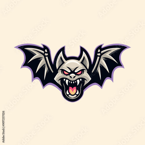 E-sports logo featuring a fierce bat with sharp fangs and dramatic wings designed for competitive gaming teams