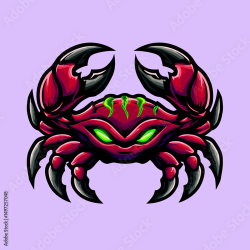 Unique esports logo featuring a fierce crab design with glowing green eyes and sharp claws