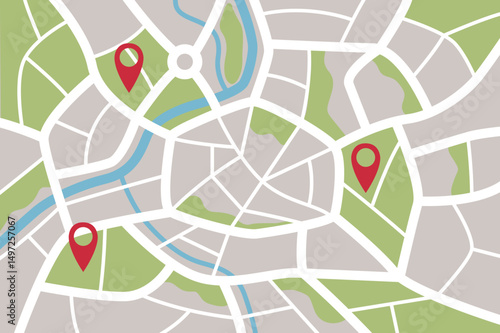 street map with location pin icons vector illustration
