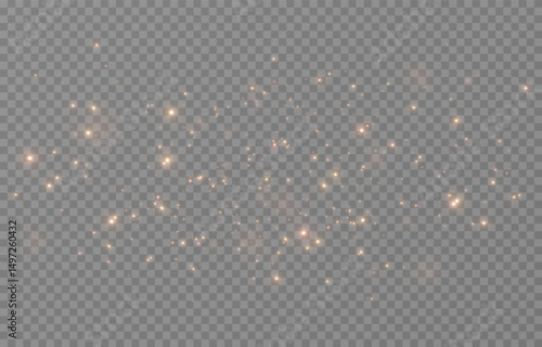 Golden glow dust png. Spraying glitter on isolated transparent background. Sparkling light or sparkling dust png. Christmas light.