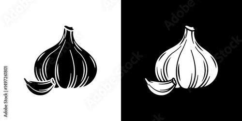 Garlic icon Vector in flat style. Collection silhouettes