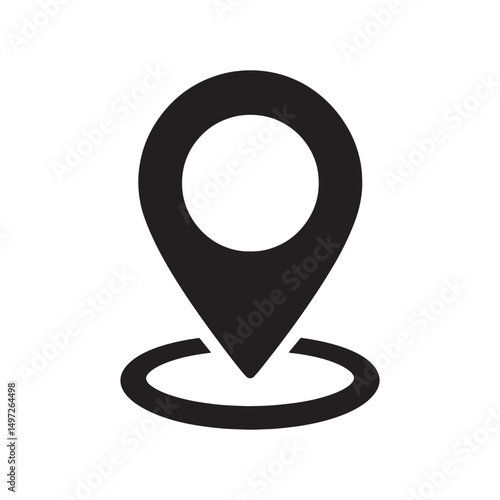 Simple black location pin icon on white background. location icon on white background