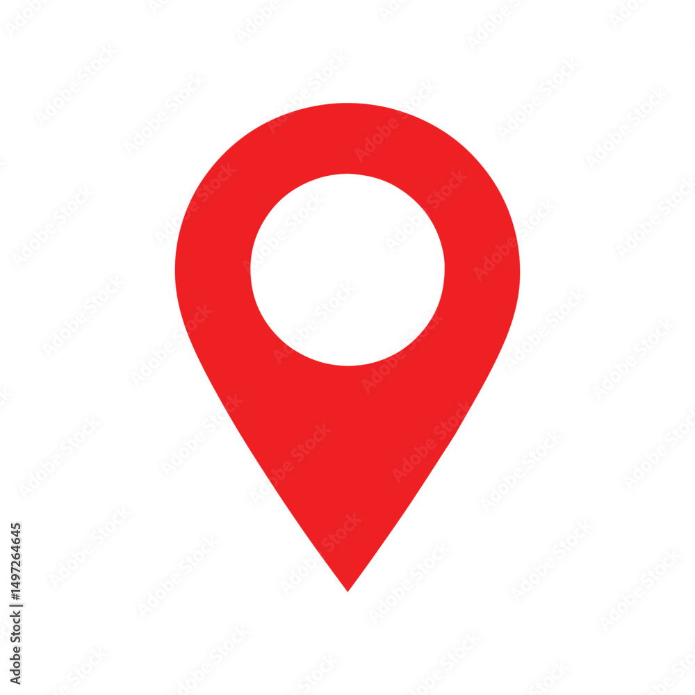 Simple Red Location Pin Icon on White Background. location icon on white background Simple Red Location Pin Icon on White Background. location icon on white background
