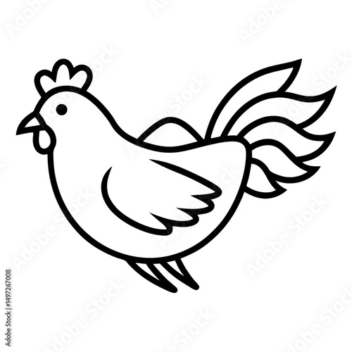 Chicken flying line art icon on white background.