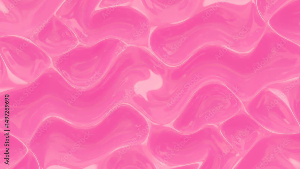 Fototapeta premium Abstract background of undulating pink glossy liquid or soft gel with wave-like patterns. Modern design element, fluid texture, vibrant playful surface, and soft gentle movement.