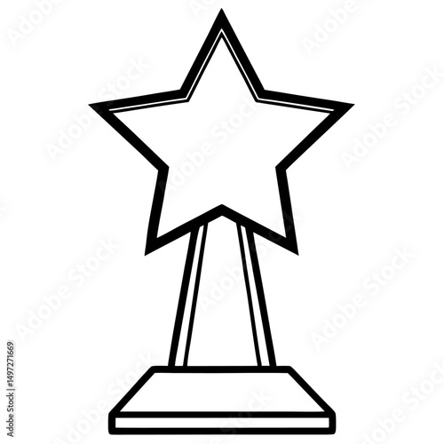 Acrylic star trophy line art icon on white background.