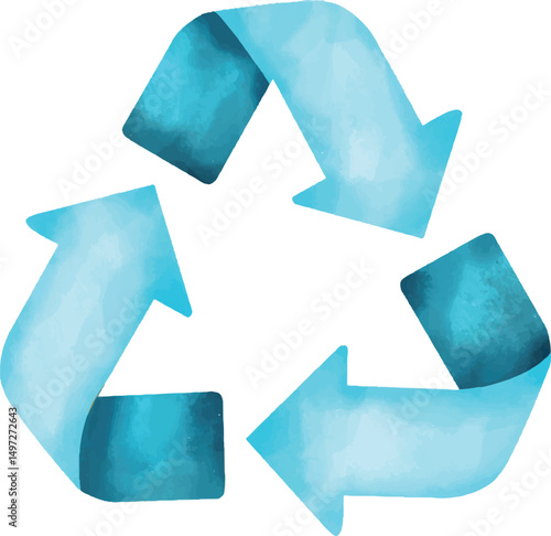 Blue recycle symbol, blue Recycle Signs, Hand Drawn Sustainability Icons, Watercolor Recycling symbol, Environmental and Waste Sorting Icons, Recycling Symbol in Watercolor