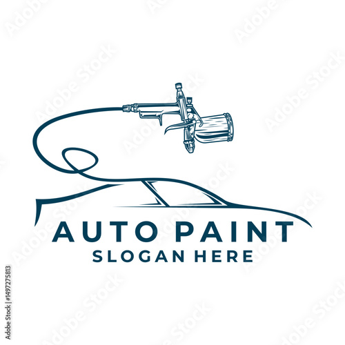 Abstract line art car with spray gun logo design icon