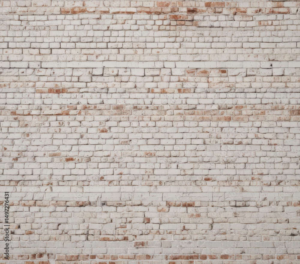 Obraz premium Aged white brick wall, heavily textured, showing significant wear and discoloration , brick, masonry