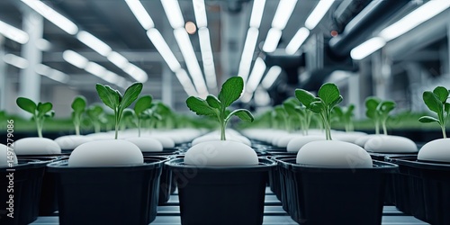 Modern indoor hydroponic farm showcasing rows of seedlings under bright energy efficient lighting