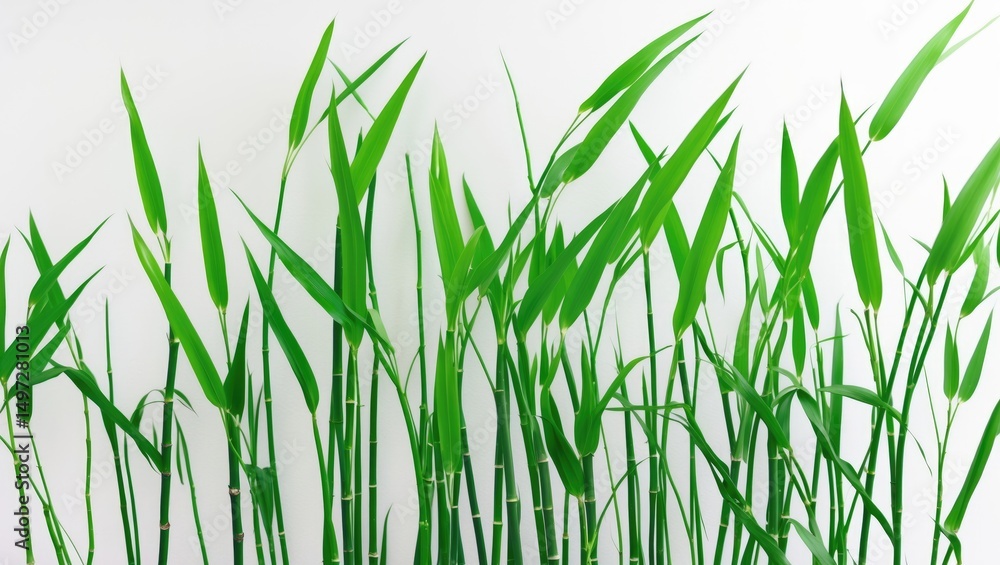 Naklejka premium White background with isolated green reed cane grass