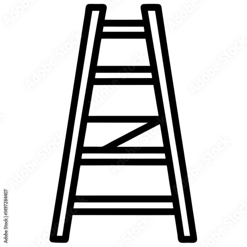 Wooden step ladder line art black icon on white background.