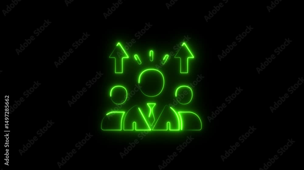 Glowing green neon team of professionals symbolizing growth and success on black background Glowing green neon team of professionals symbolizing growth and success on black background