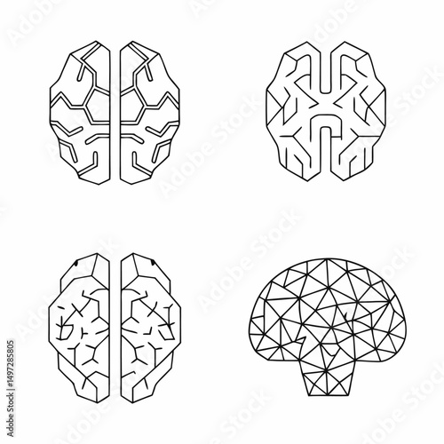 Brain icon set vector illustration: a symbolic design of the human cerebral organ, merging science and art to represent mind and intelligence