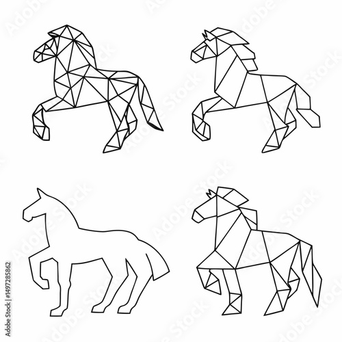 A diverse set of horse and pony silhouettes, perfect for equestrian vector art illustrations of wild mustangs and farm animals with riders