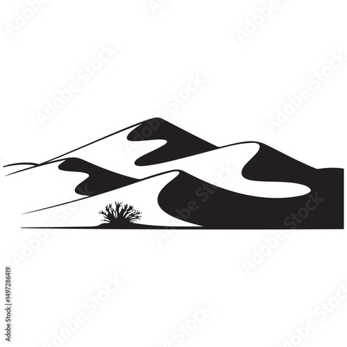desert sand dunes black silhouette, desert sand dunes vector illustration, Vector black silhouette. with white background