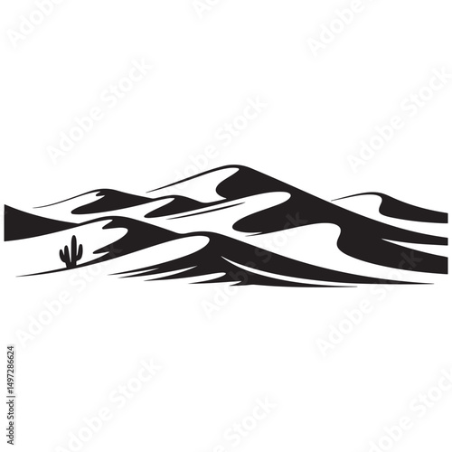 desert sand dunes black silhouette, desert sand dunes vector illustration, Vector black silhouette. with white background