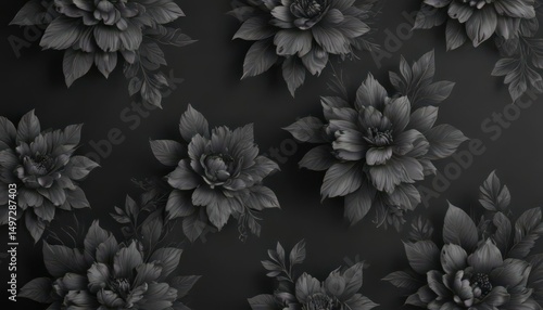 Wallpaper Mural Elegant charcoal floral pattern; dark grey backdrop, rich, sophisticated, petals Torontodigital.ca