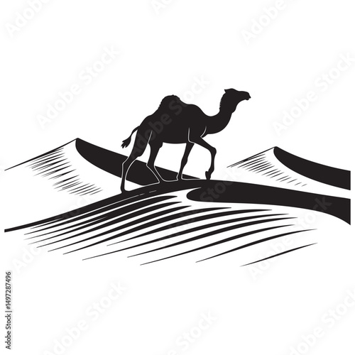 desert sand dunes black silhouette, desert sand dunes vector illustration, Vector black silhouette. with white background