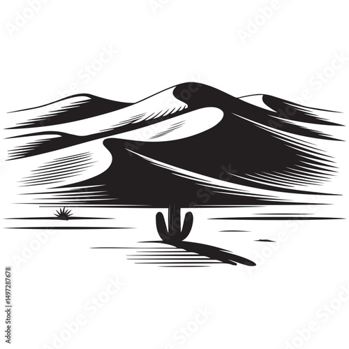 desert sand dunes black silhouette, desert sand dunes vector illustration, Vector black silhouette. with white background