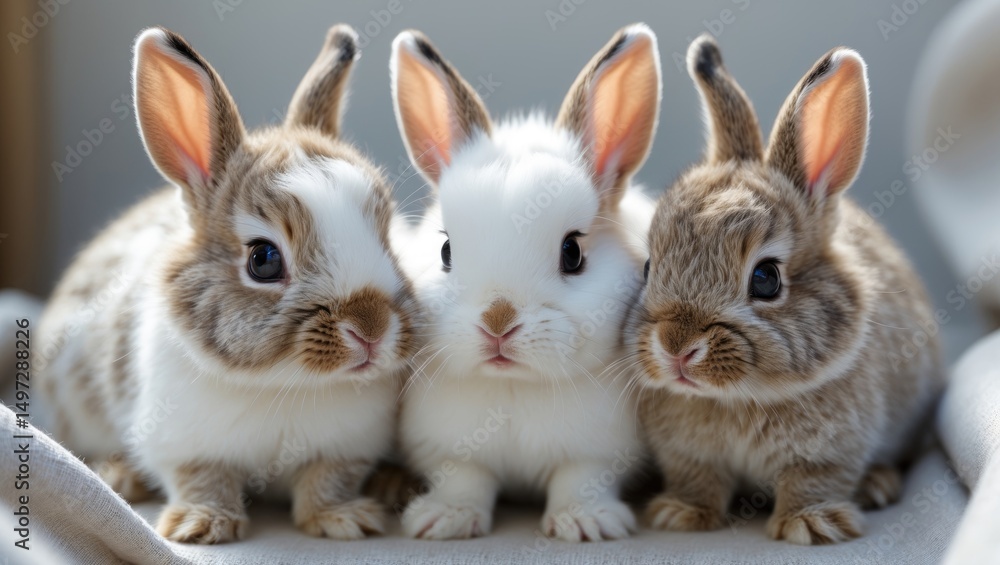 Obraz premium Close-up of cute young rabbits