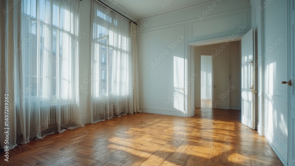 Obraz premium old apartment space with parquet wood flooring - interior design
