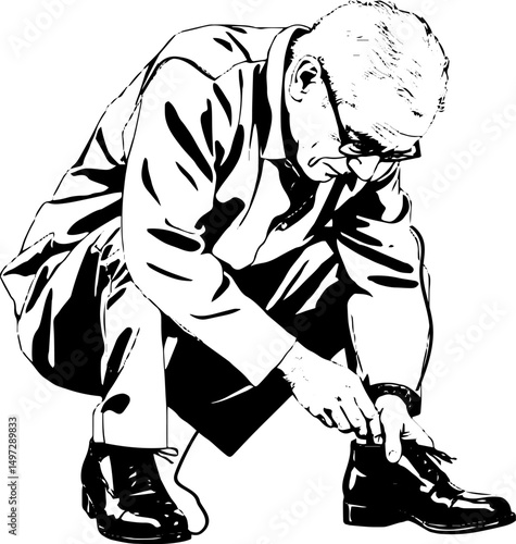 Elderly man polishing shoes