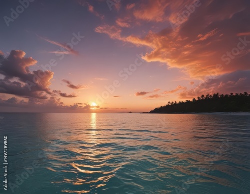 Wallpaper Mural Fiery sky meets tranquil Maldives sea at dusk, fire, nature, travel Torontodigital.ca