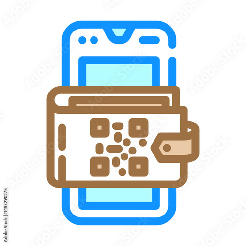 smartphone wallet qr code fintech color icon vector illustration