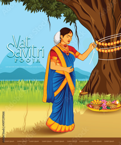 Vat Savitri Pooja illustration vector art