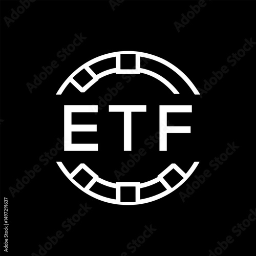 ETF Creative Letter mark Badge Logo Design, ETF Later Logo, Geometric Monogram Logo on Black Background, ETF  Later Logo, Contemporary Minimal Logo for Business Identity.
