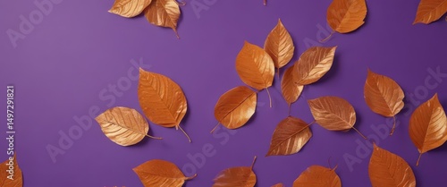 Wallpaper Mural Dried orange metallic leaves, violet backdrop  Geometric autumnal design , decor, graphic, wallpaper Torontodigital.ca