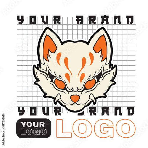 japanese fox mask vector, japanese mask	
