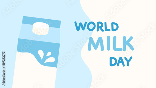 World milk day poster background. Milk packaging on a blue background.