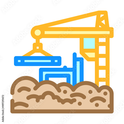 construction site raising dust clouds color icon vector illustration