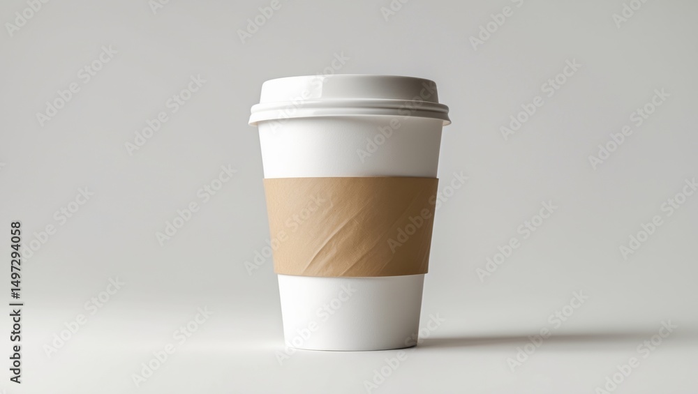 Paper coffee cup with sleeve for takeaway on white background Paper coffee cup with sleeve for takeaway on white background