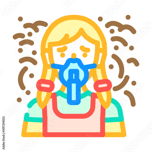 child holding inhaler smoggy area color icon vector illustration