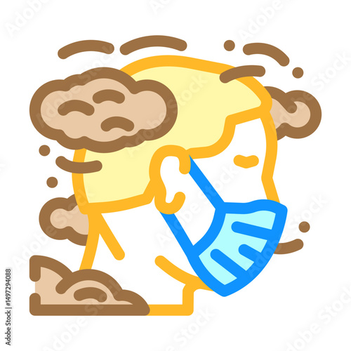 person wearing face mask dirty air pollution color icon vector illustration