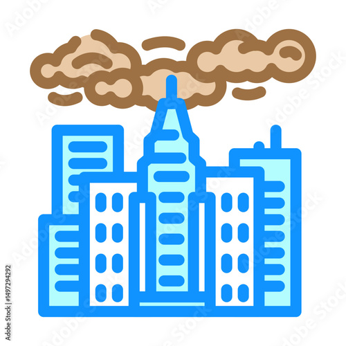 thick pollution cloud hanging over skyscrapers color icon vector illustration