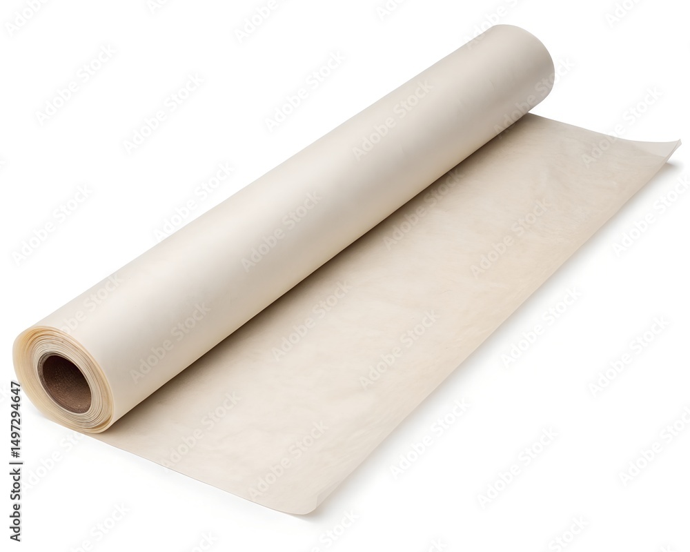 Parchment Baking Paper Roll Front View on White Background, 8K Kitchen Stock Photo Parchment Baking Paper Roll Front View on White Background, 8K Kitchen Stock Photo