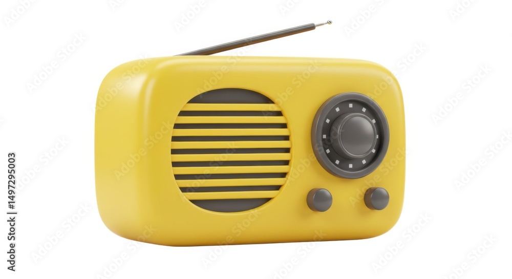 Fototapeta premium Yellow retro radio isolated on white background